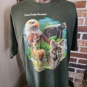 Great Smoky Mountains T-Shirt  Sz XL Whitetail Deer Wolf Black Bear Eagle USA